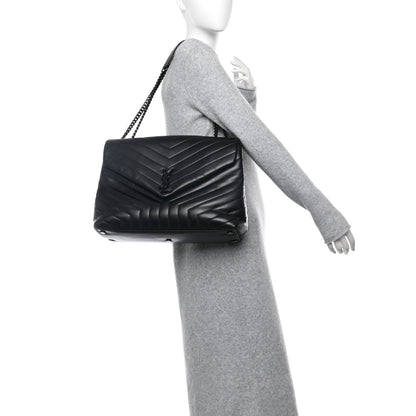 Saint Laurent Calfskin Y Quilted Monogram Monochrome Large Loulou Chain Satchel Black 2 of 13
