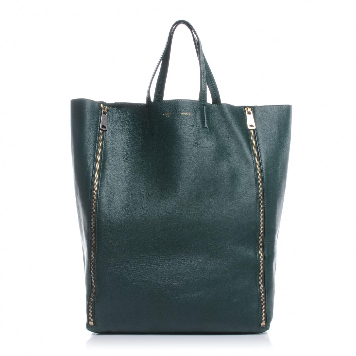 Lambskin Vertical Zip Gusset Cabas Forest