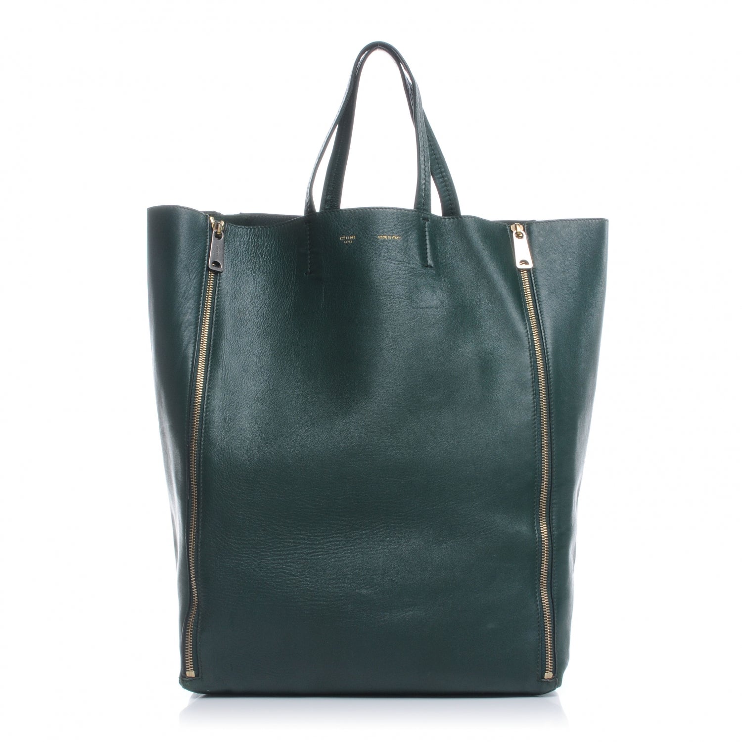 Celine Lambskin Vertical Zip Gusset Cabas Forest 1 of 8