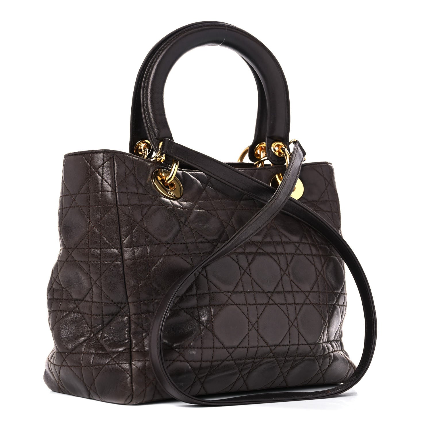 Christian Dior Lambskin Cannage Medium Lady Dior Dark Brown 3 of 14