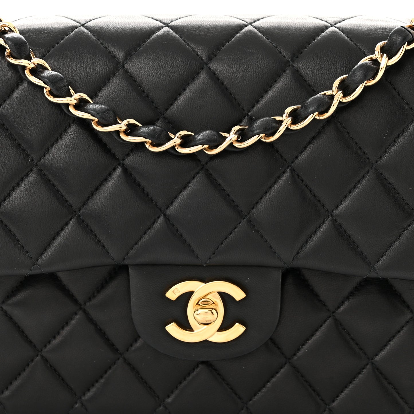Lambskin Quilted Medium Double Flap Black
