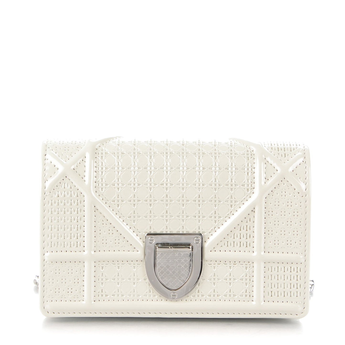 Metallic Patent Micro-Cannage Baby Diorama Flap Bag White