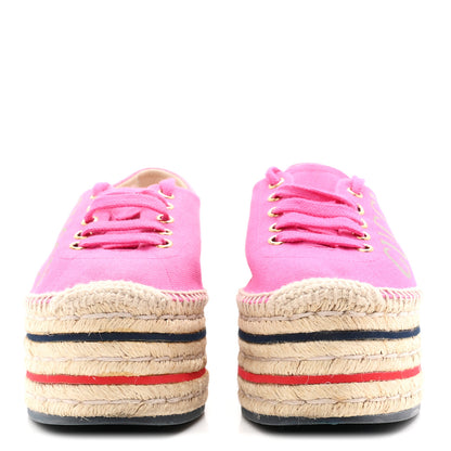 Gucci Canvas Logo Lace-Up Platform Espadrilles 37.5 Pink 3 of 10