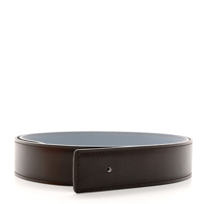 Hermes Box Togo 32mm Belt Strap 85 Bleu Lin Chocolate 3 of 9