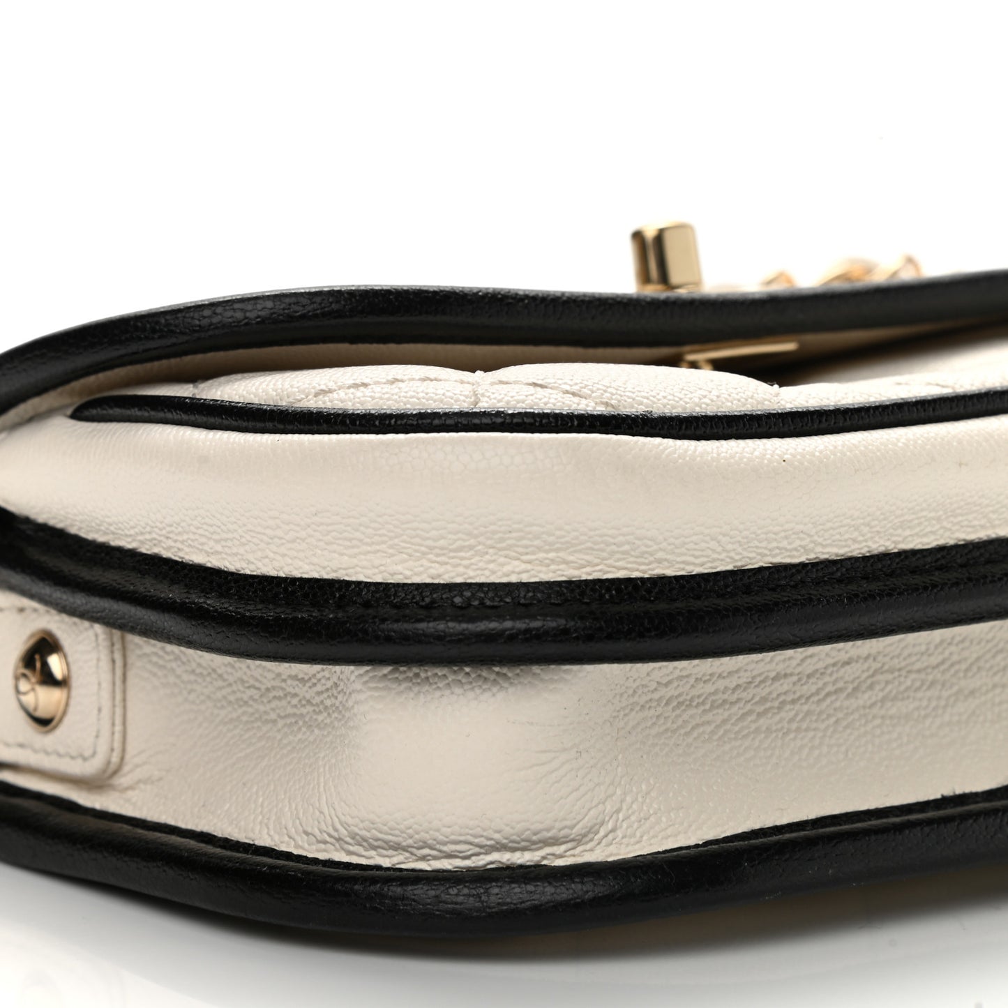 Caviar Quilted Mini Round Messenger Flap White Black