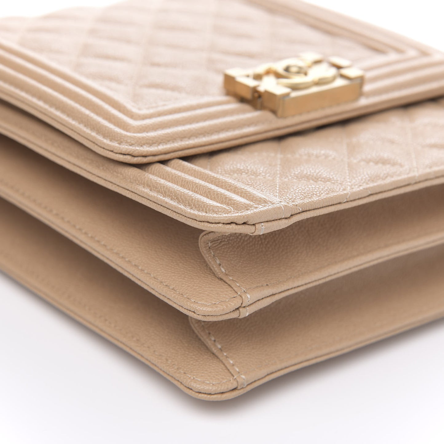 Caviar Quilted North South Boy Flap Beige