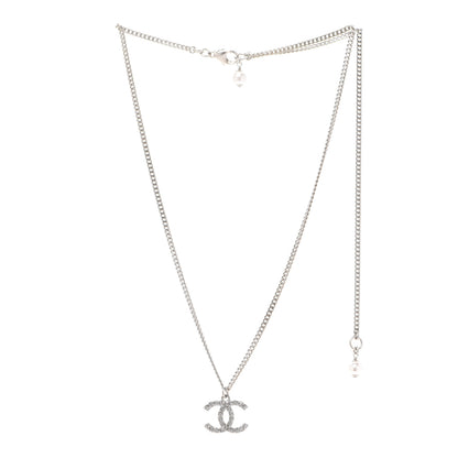 Chanel Crystal Pearl CC Pendant Necklace Silver 3 of 6