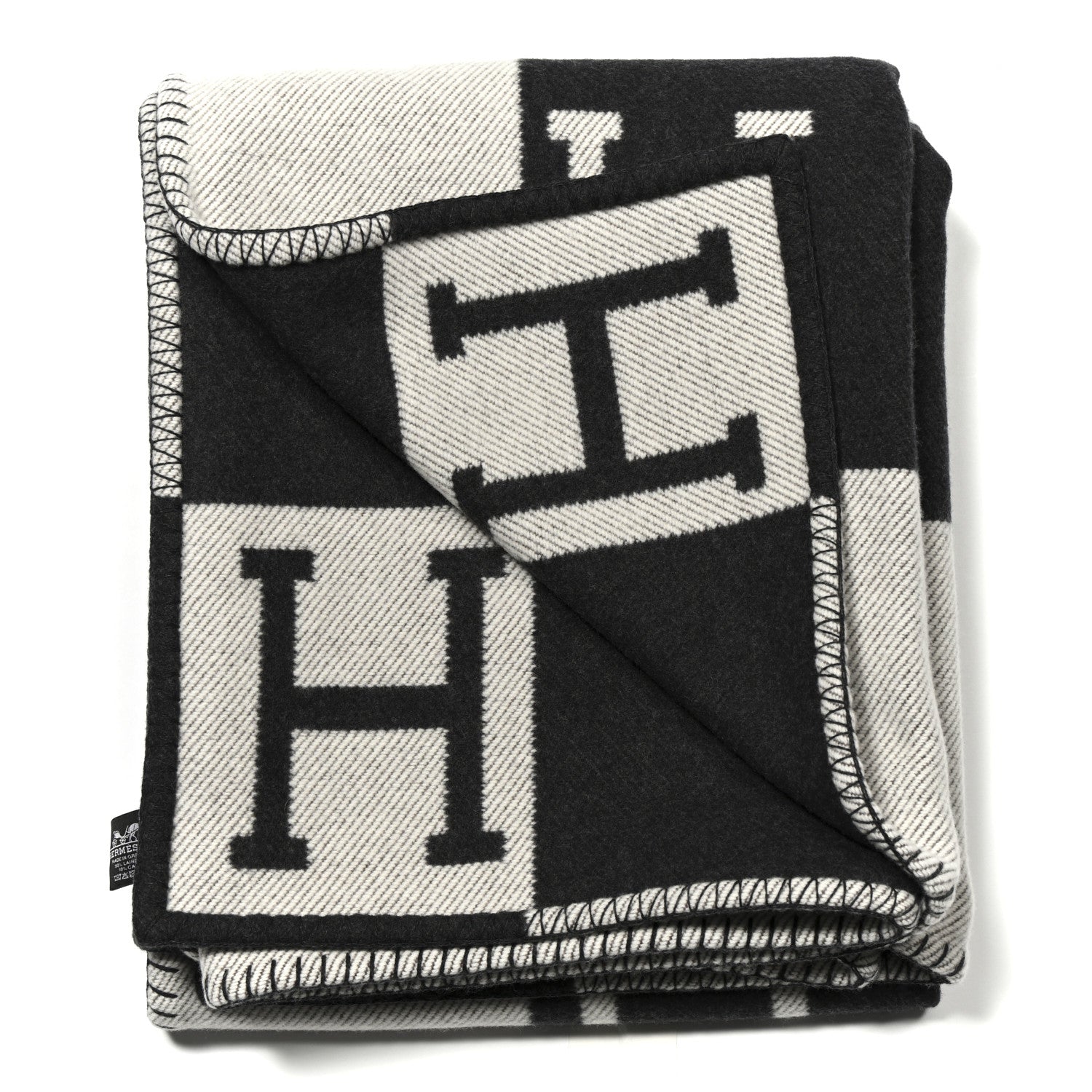Hermes Wool Cashmere Avalon III Blanket Ecru Gris Fonce 2 of 3