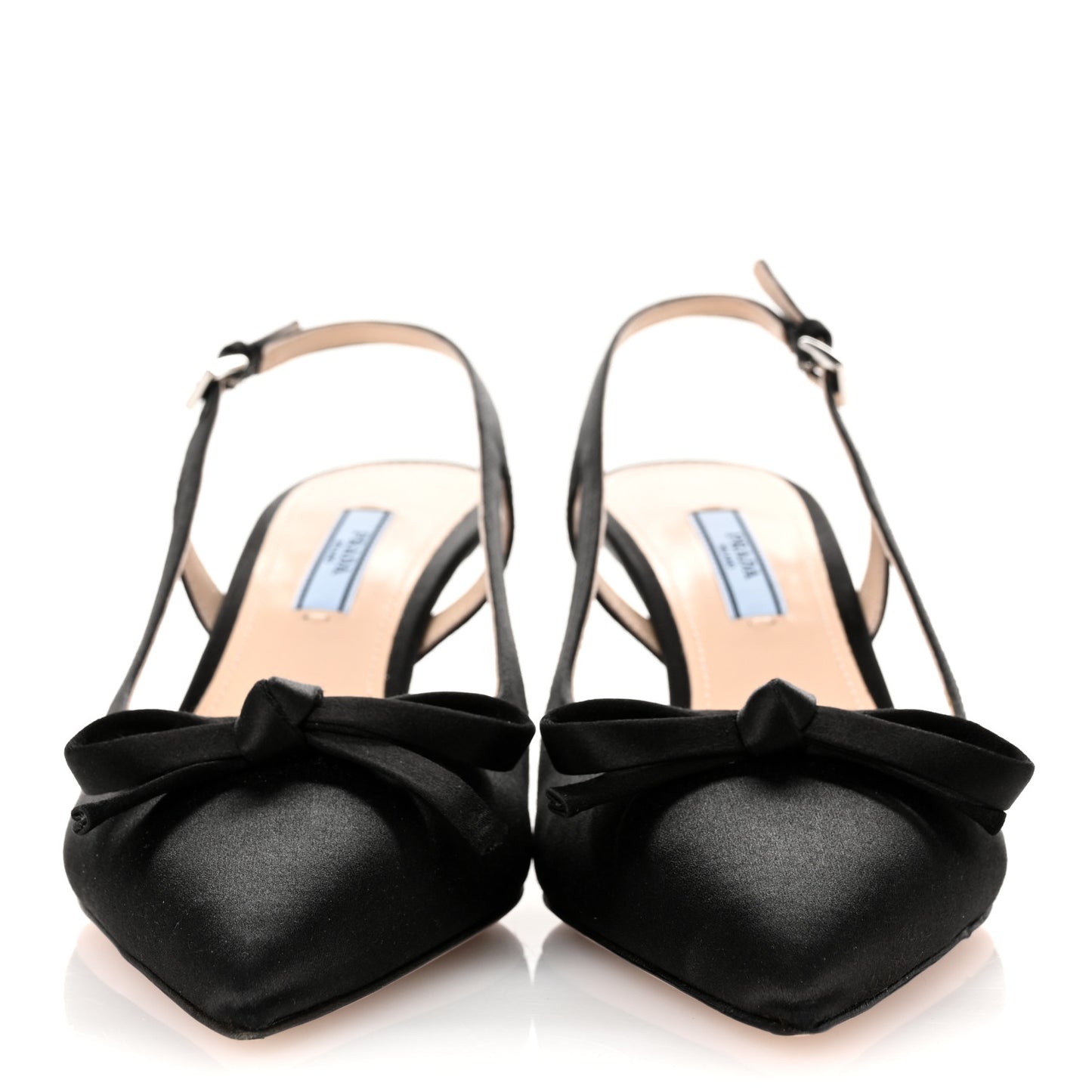 Satin Bow Pointed Toe Slingback Pumps 39 Black