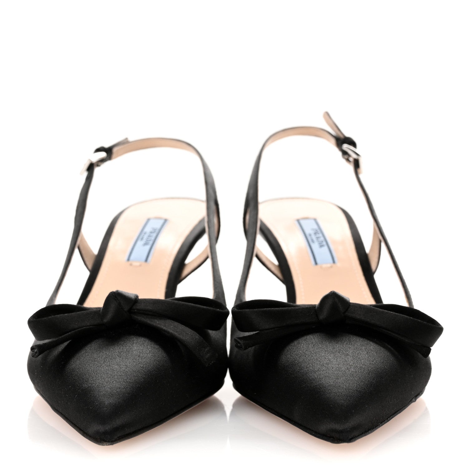 Prada Satin Bow Pointed Toe Slingback Pumps 39 Black 3 of 9