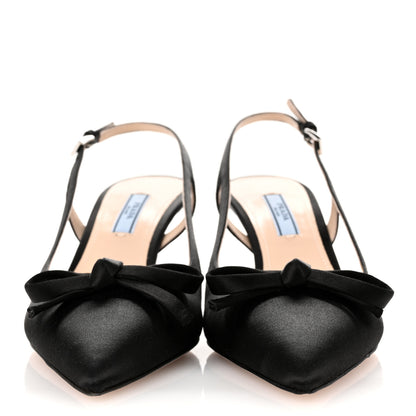 Prada Satin Bow Pointed Toe Slingback Pumps 39 Black 3 of 9