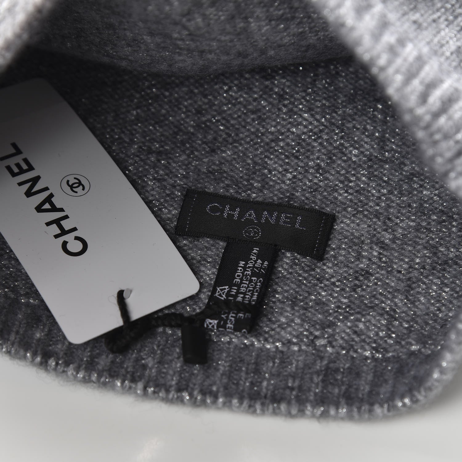 Chanel Cashmere Blend CC Beanie Hat Grey 4 of 5