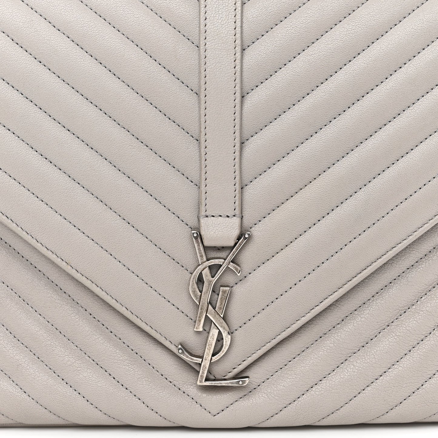 Sheepskin Matelasse Large Monogram College Satchel Light Grey