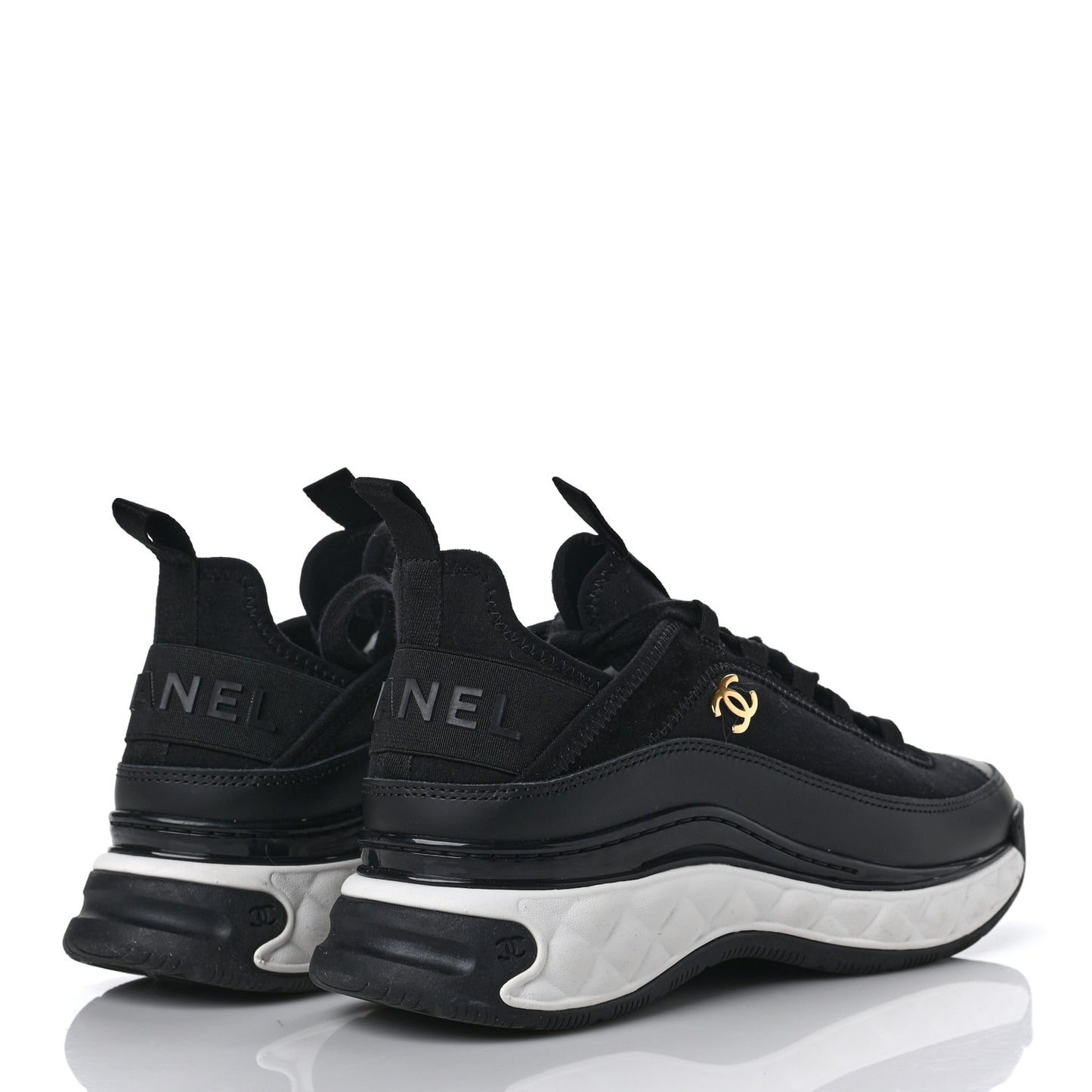 Velvet Calfskin Mixed Fibers CC Sneakers 37 Black
