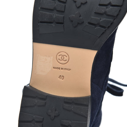 Chanel Suede Calfskin Quilted Lace Up Boots 40 Navy 7 of 8