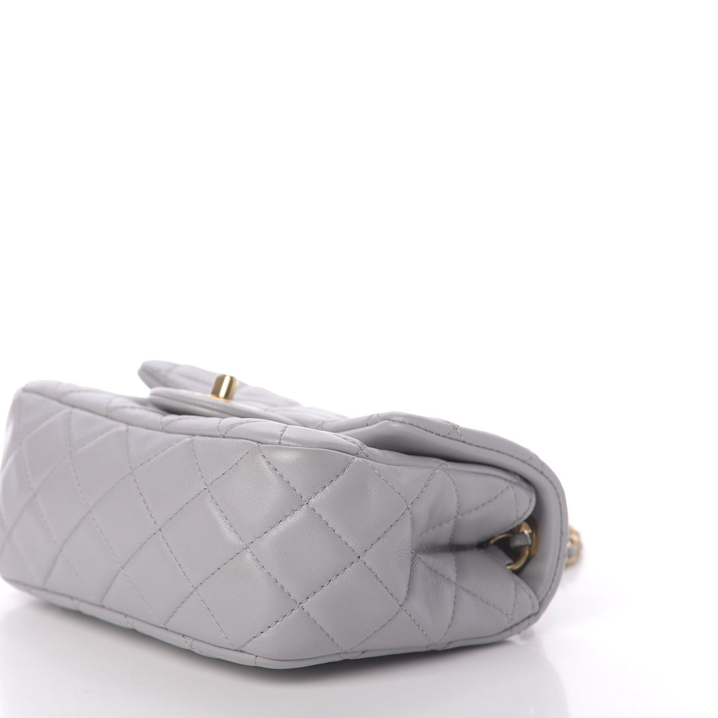 Lambskin Quilted Mini Pearl Crush Flap Light Grey