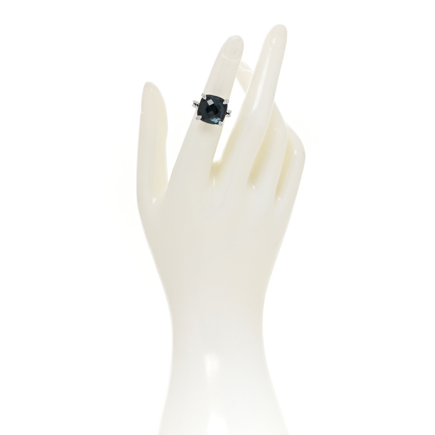 David Yurman Sterling Silver Diamond Hampton Blue Topaz 14mm Chatelaine Ring 49 5 2 of 4