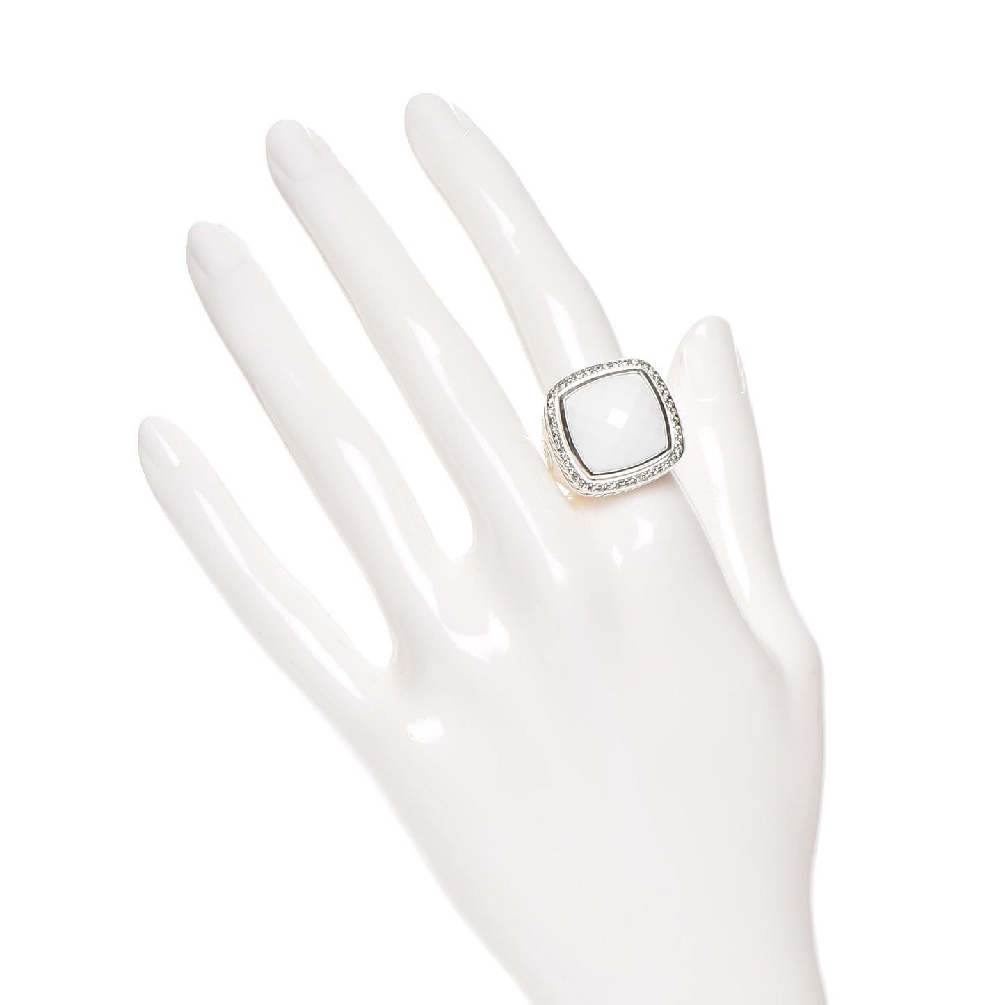 Sterling Silver Diamond White Agate 14mm Albion Statement Ring 55 7.25