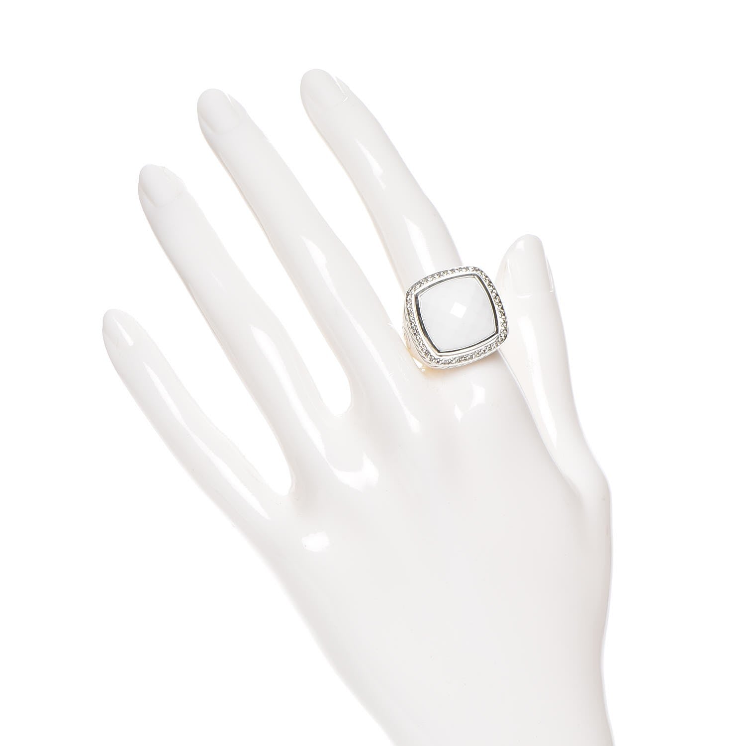 David Yurman Sterling Silver Diamond White Agate 14mm Albion Statement Ring 55 7.25 2 of 6
