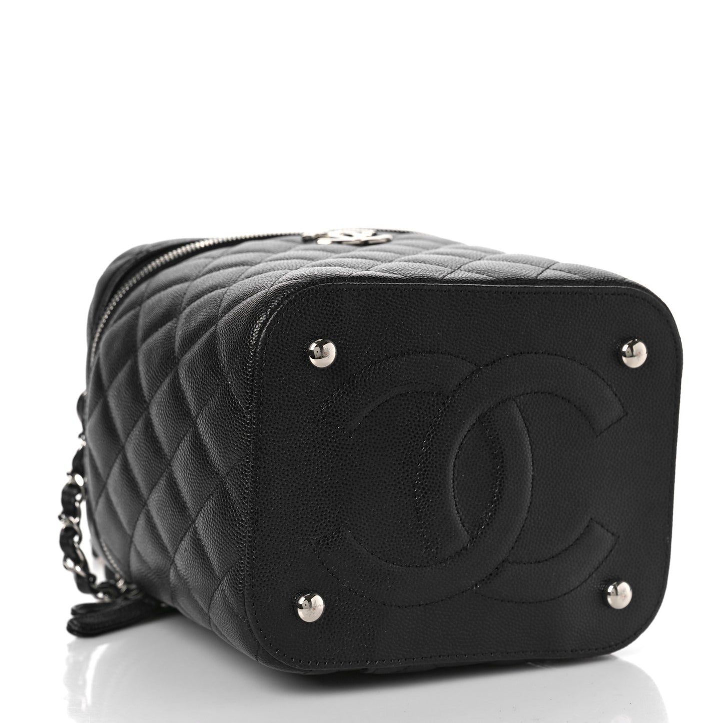 Caviar Quilted Small Top Handle Vanity Case With Chain Black