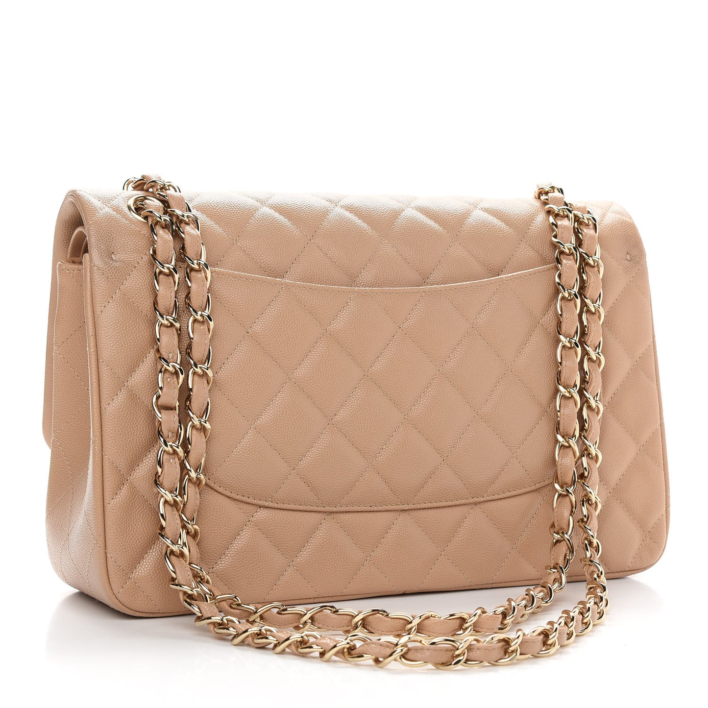 Caviar Quilted Jumbo Double Flap Beige