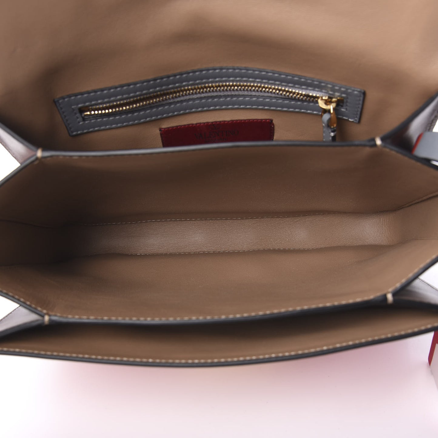 Calfskin Rivet Colorblock Shoulder Bag Grey Red