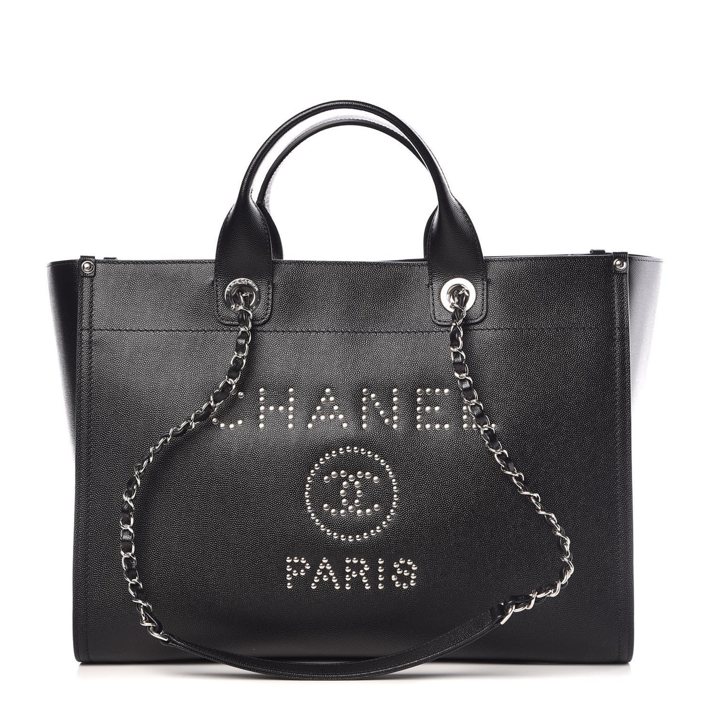 Caviar Medium Studded Deauville Tote Black