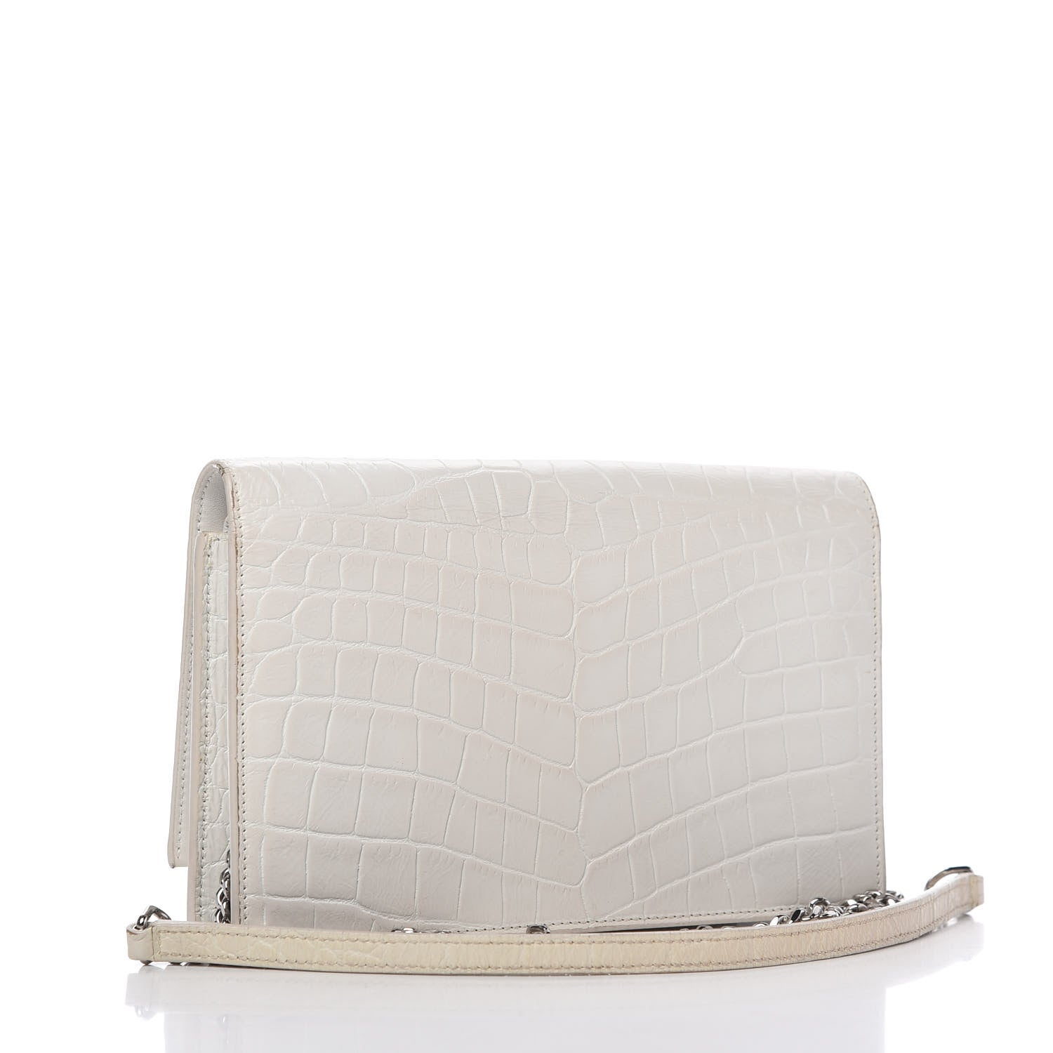 Saint Laurent Calfskin Crocodile Embossed Kate Monogram Tassel Chain Wallet Crema Soft 3 of 9