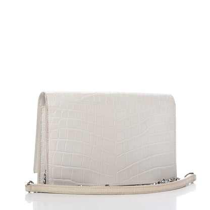Saint Laurent Calfskin Crocodile Embossed Kate Monogram Tassel Chain Wallet Crema Soft 3 of 9