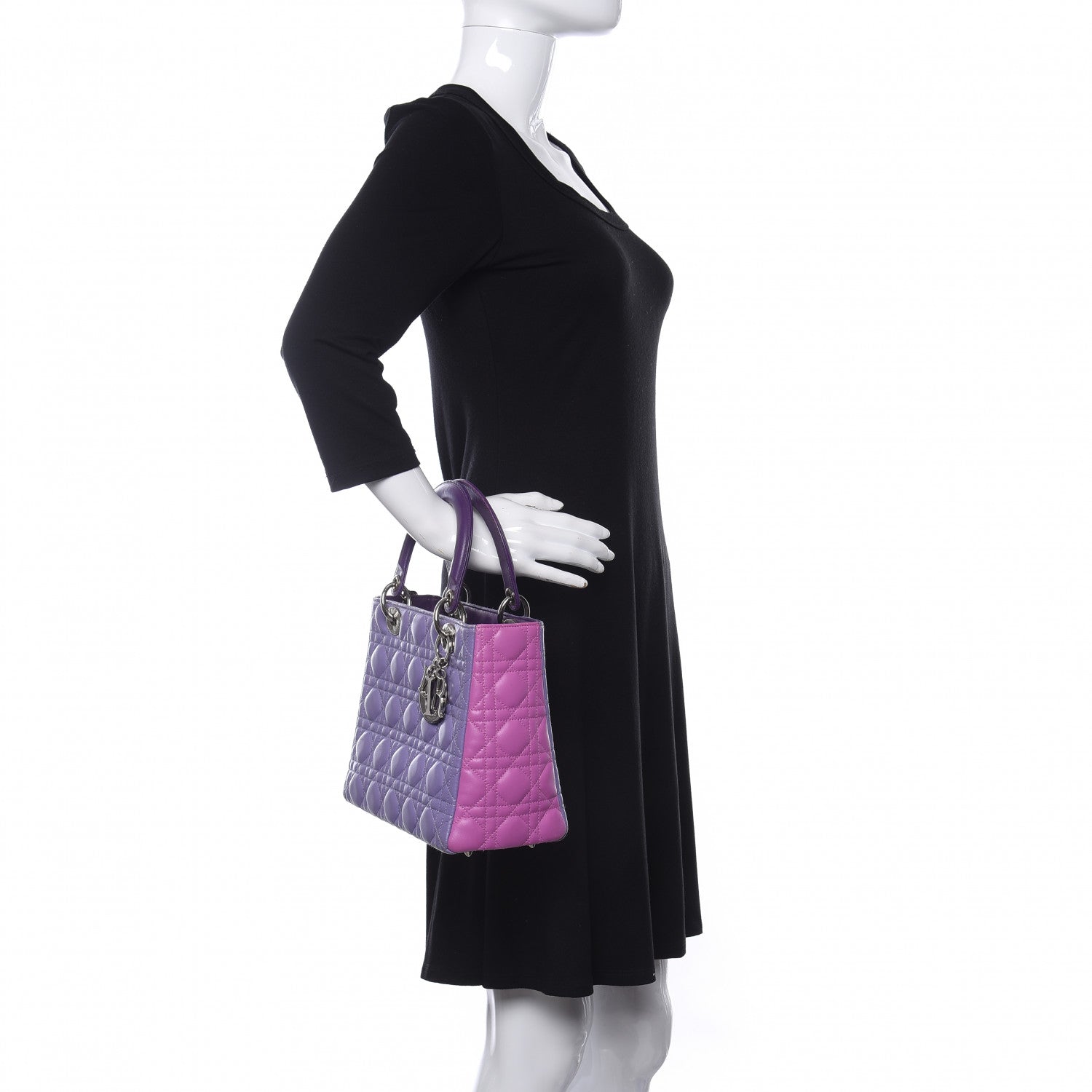 Christian Dior Lambskin Cannage Medium Bi-Color Lady Dior Pink Purple 2 of 14