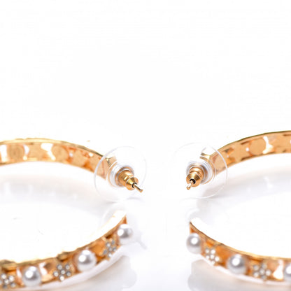 Chanel Crystal Pearl CC Hoop Earrings Gold Pearly White 4 of 5