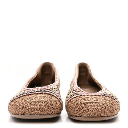 Chanel Raffia CC Cap Toe Ballerina Flats 38.5 Beige Multicolor 3 of 9