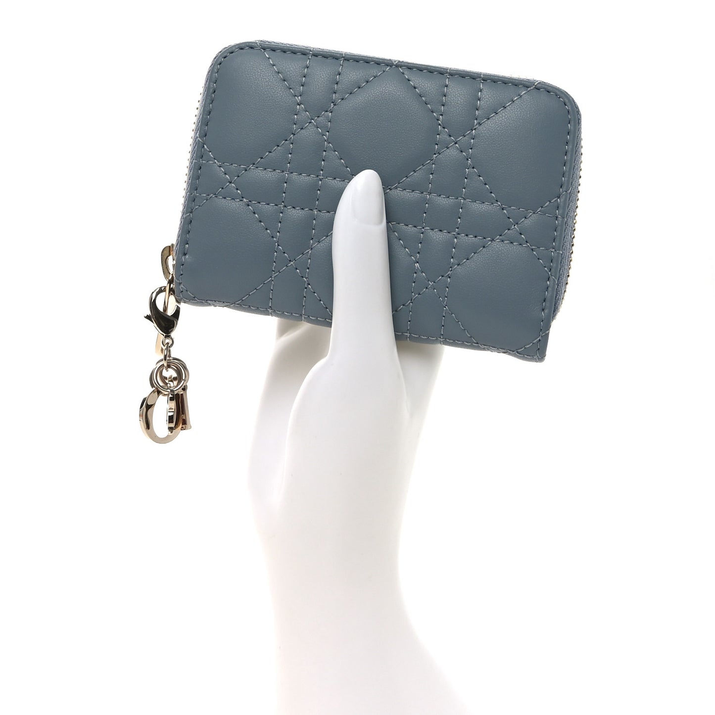 Lambskin Cannage Small Lady Dior Voyageur Coin Purse Cloud Blue