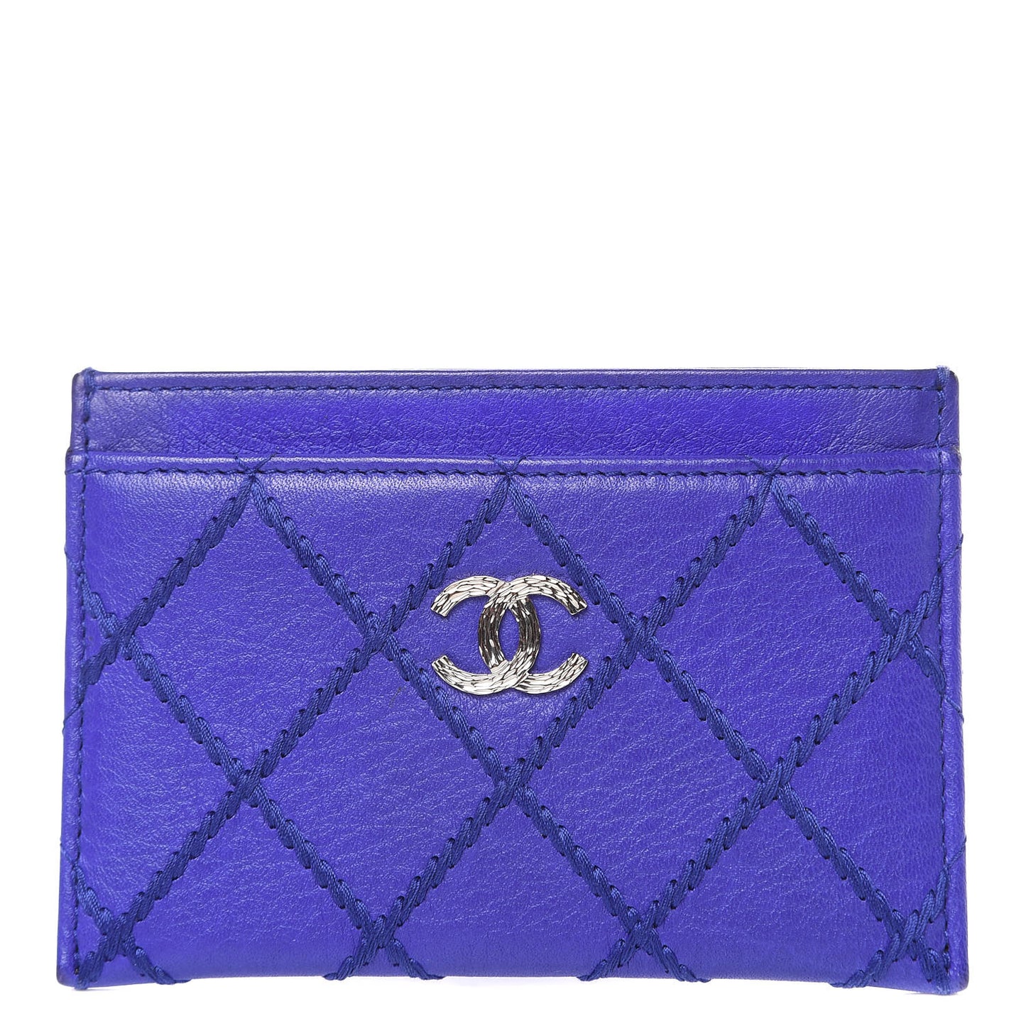 Calfskin Diamond Stitched Card Holder Purple