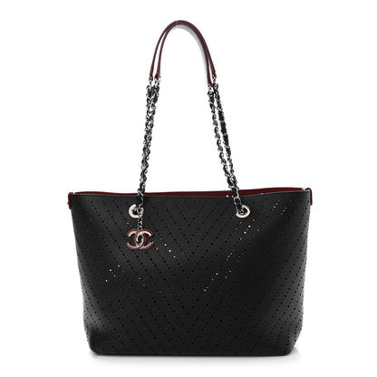 Chanel Perforated Grained Calfskin Small Shopping Tote Black 2 of 13