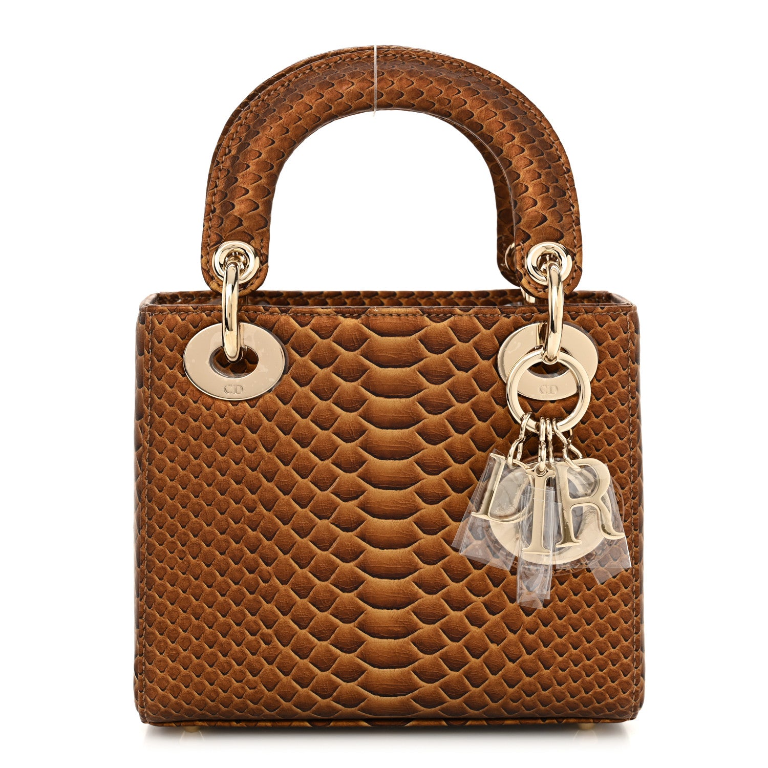 Christian Dior Metallic Snakeskin Mini Lady Dior Brown 1 of 10