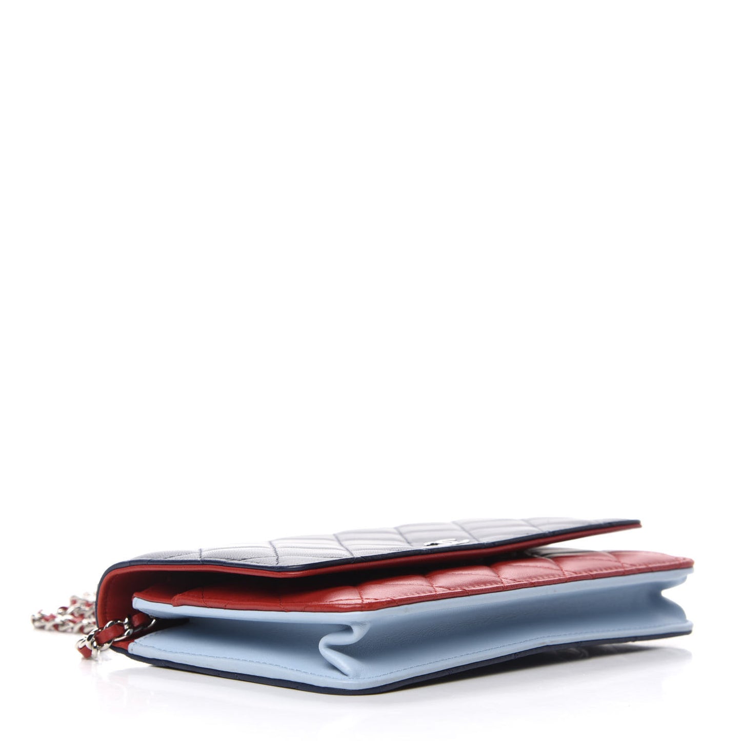 Lambskin Quilted Tri-Color Wallet On Chain WOC Red Blue