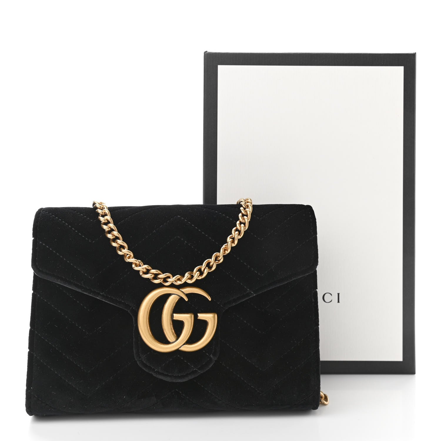 Gucci Velvet Matelasse GG Marmont Chain Wallet Black 10 of 10