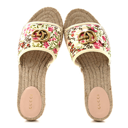Gucci Nappa Matelasse Diagonal Floral Print GG Marmont Pilar Espadrille Slide Sandals 37.5 Ivory Pink 2 of 13