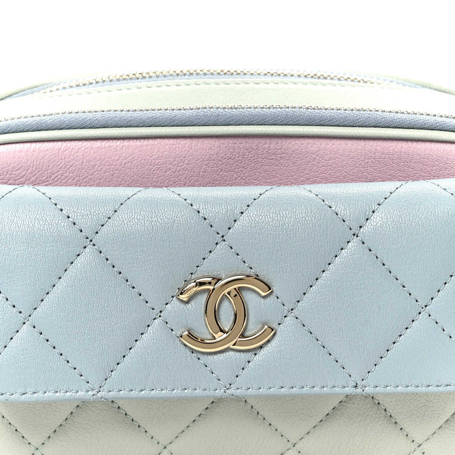 Chanel Goatskin Quilted Tri-Color In & Out Waist Bag Green Blue Pink 11 of 14