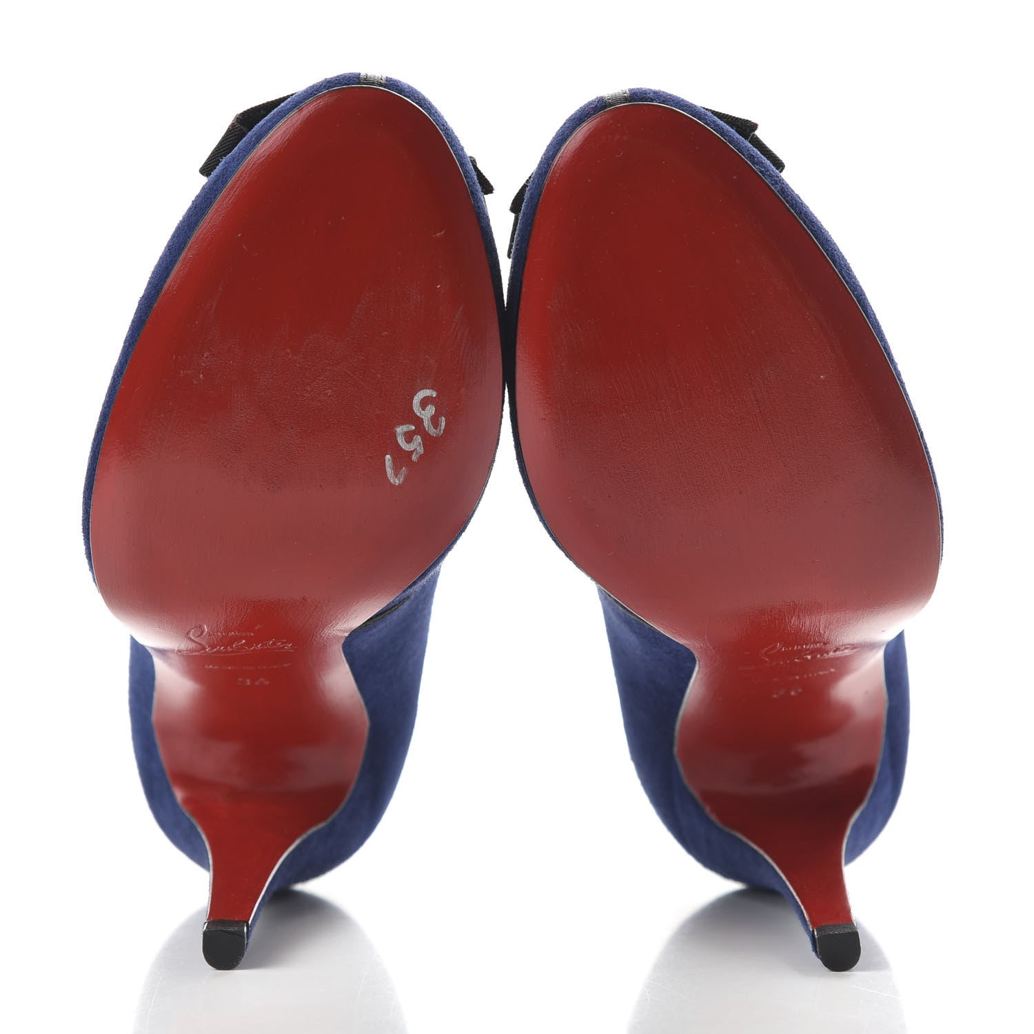 Christian Louboutin Suede Grosgrain Bow 120 Pumps 36 Navy Black 5 of 8