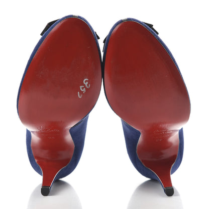 Christian Louboutin Suede Grosgrain Bow 120 Pumps 36 Navy Black 5 of 8
