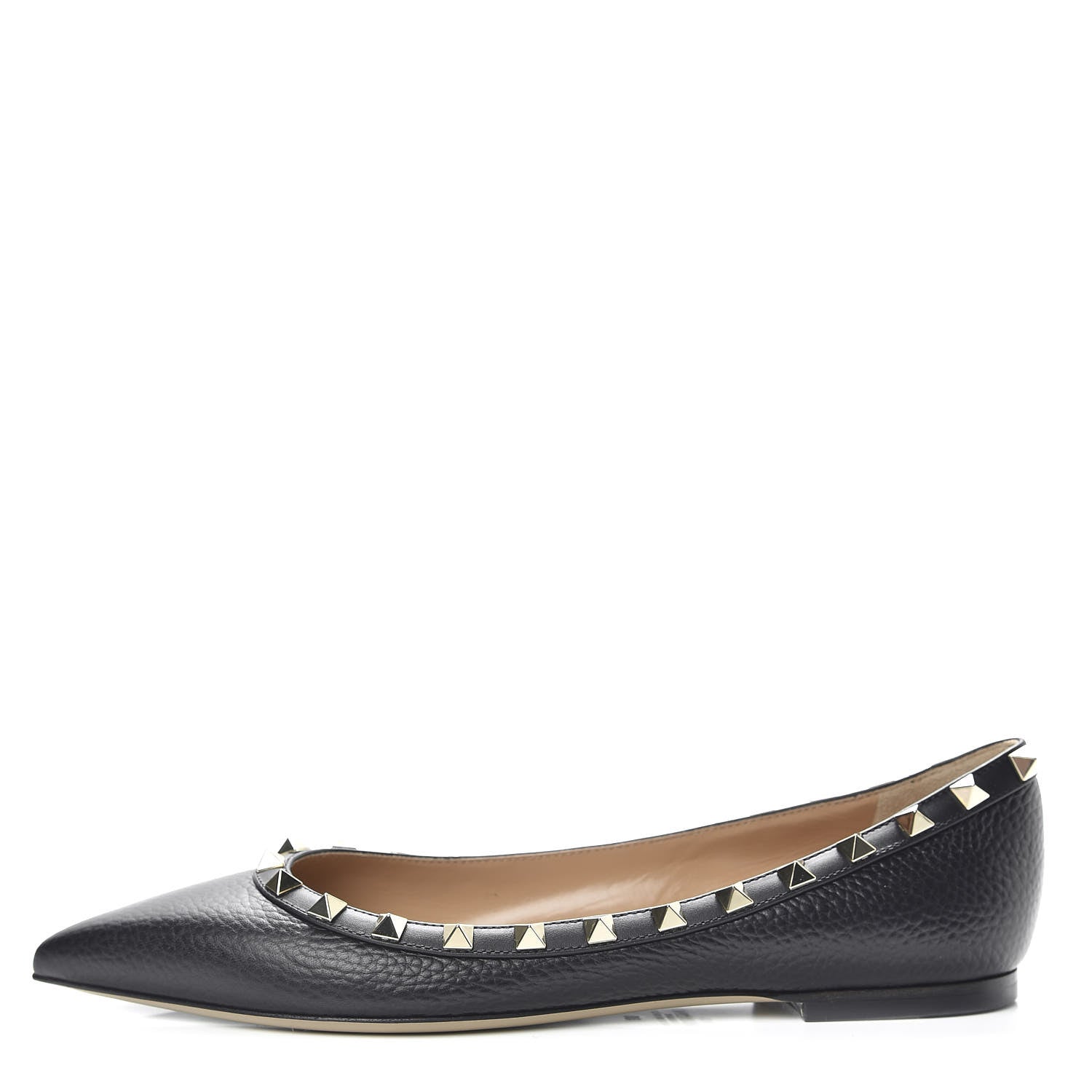 Valentino Garavani Pebbled Calfskin Rockstud Ballerina Flats 38 Black 1 of 9