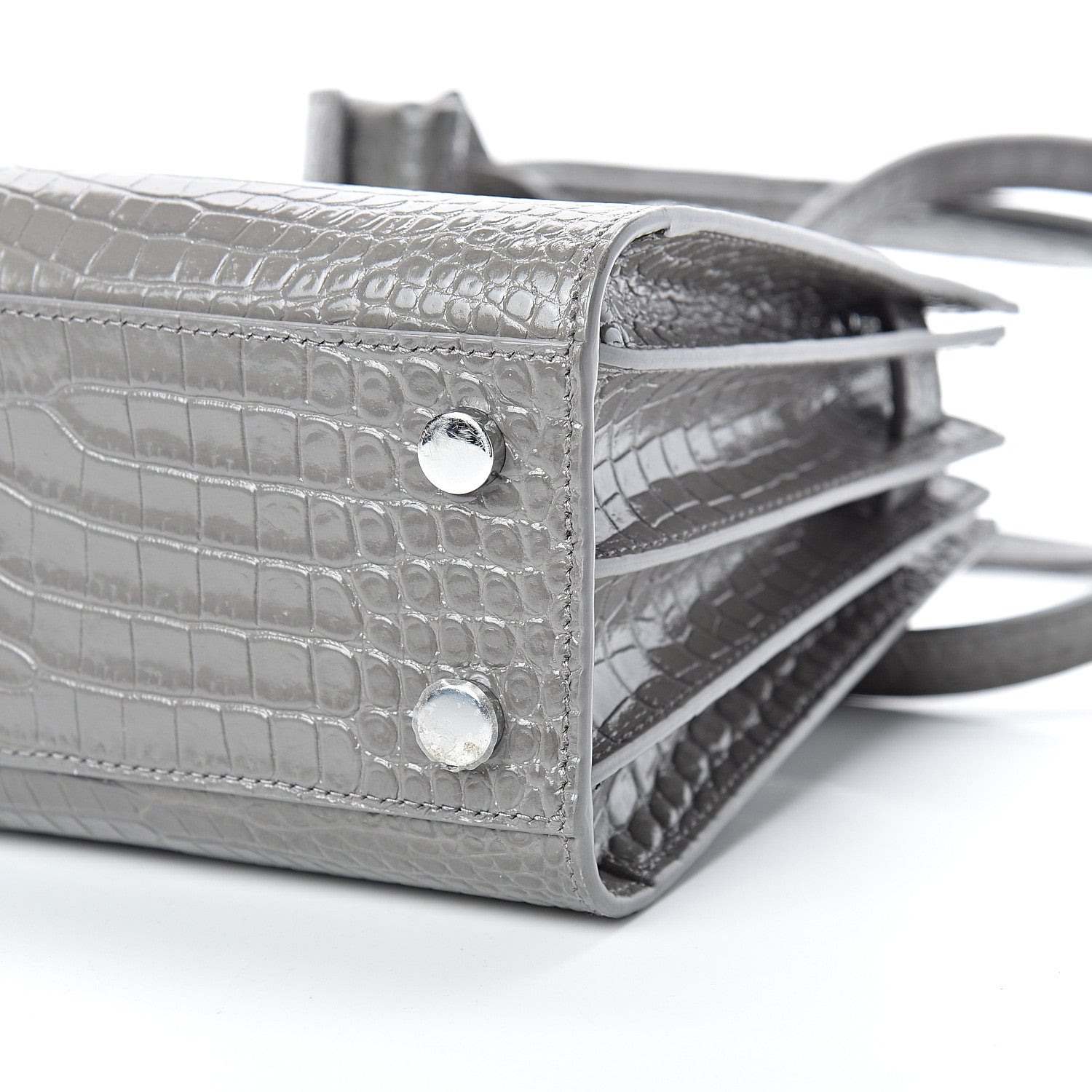 Saint Laurent Calfskin Crocodile Embossed Nano Sac De Jour Fog 8 of 11