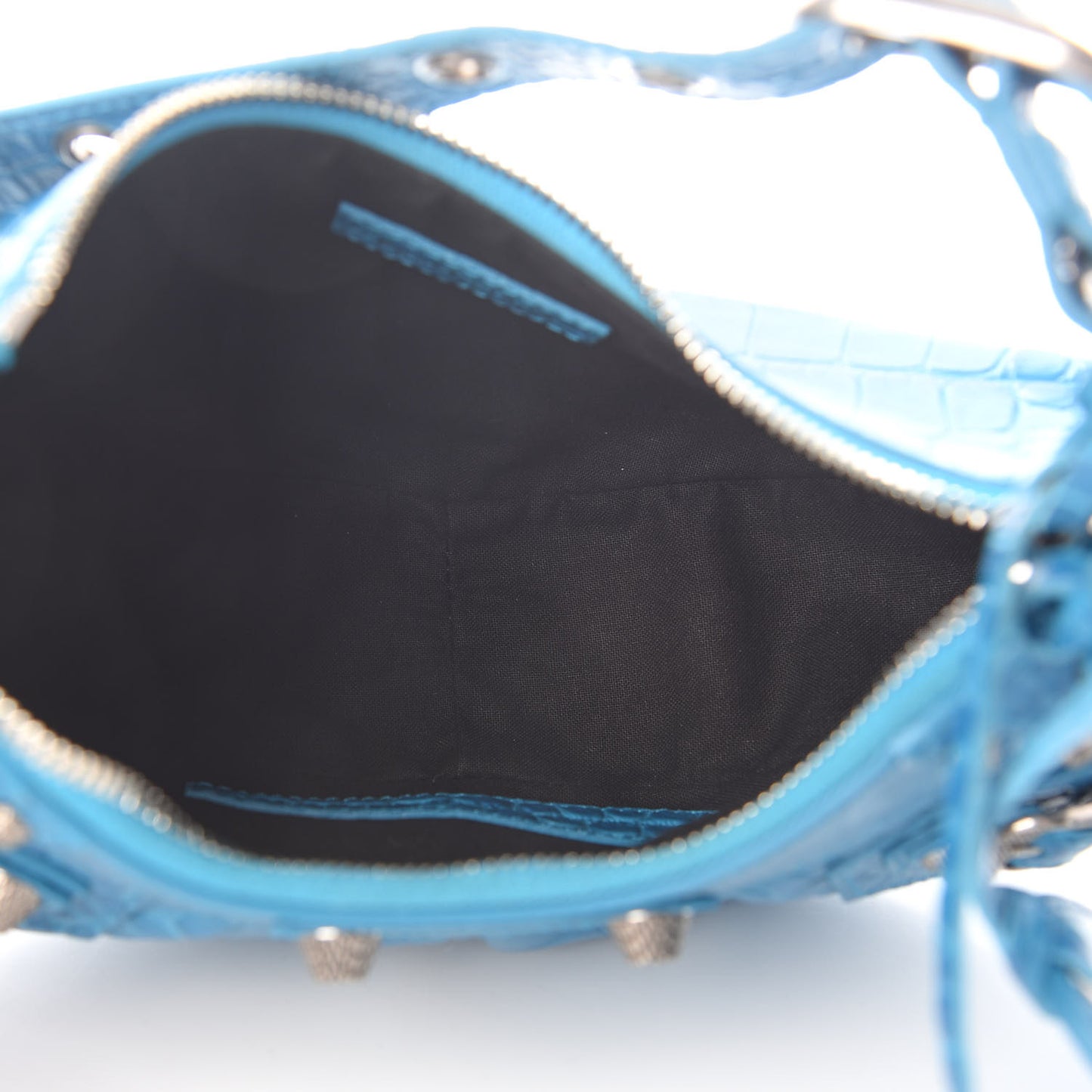 Extra Supple Calfskin Crocodile Embossed Le Cagole Shoulder Bag XS Turquoise