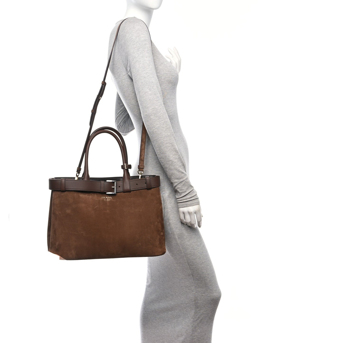 Scamosciato Large Buckle Bag With Belt Cacao