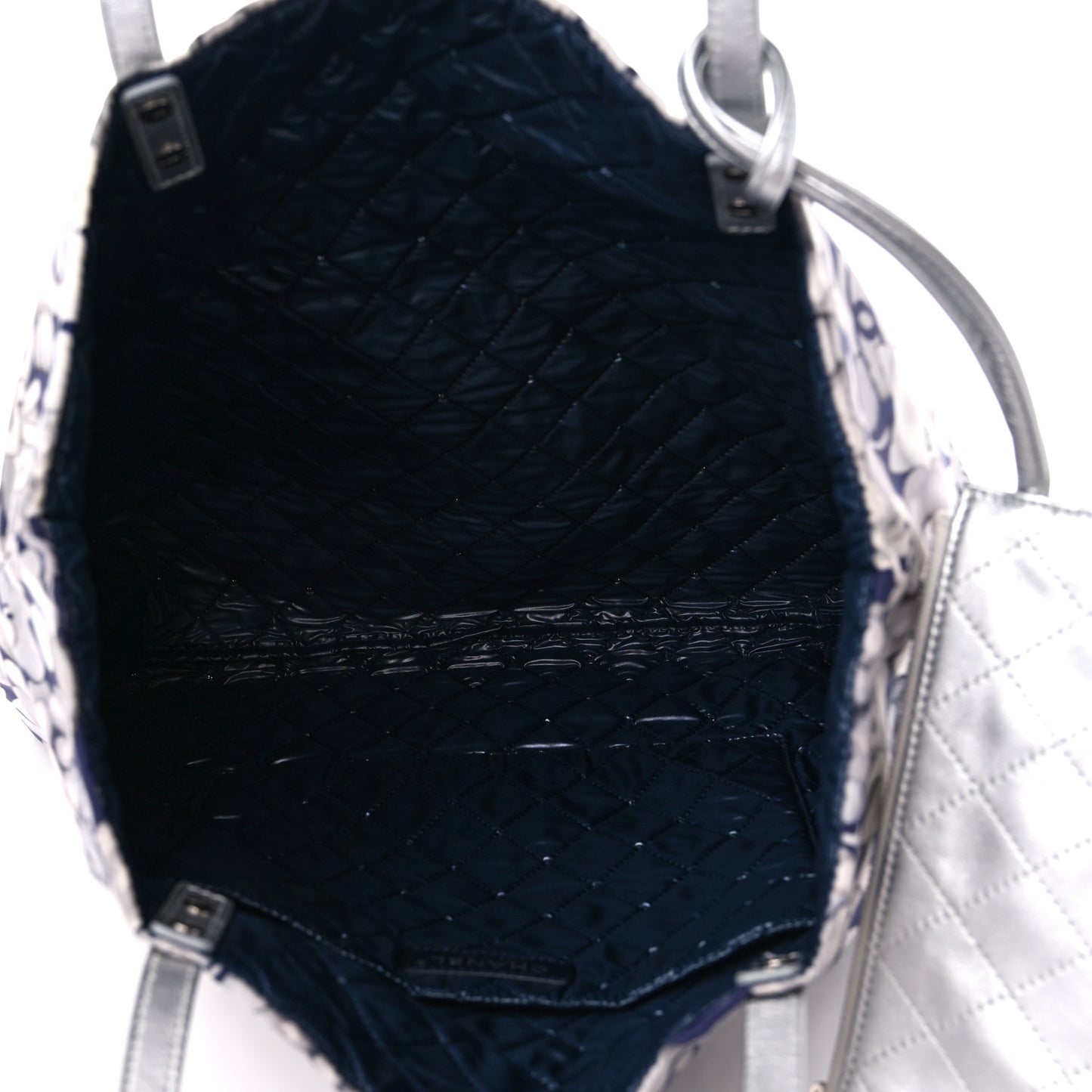 Nylon Cat Emoticon Tote Navy Silver