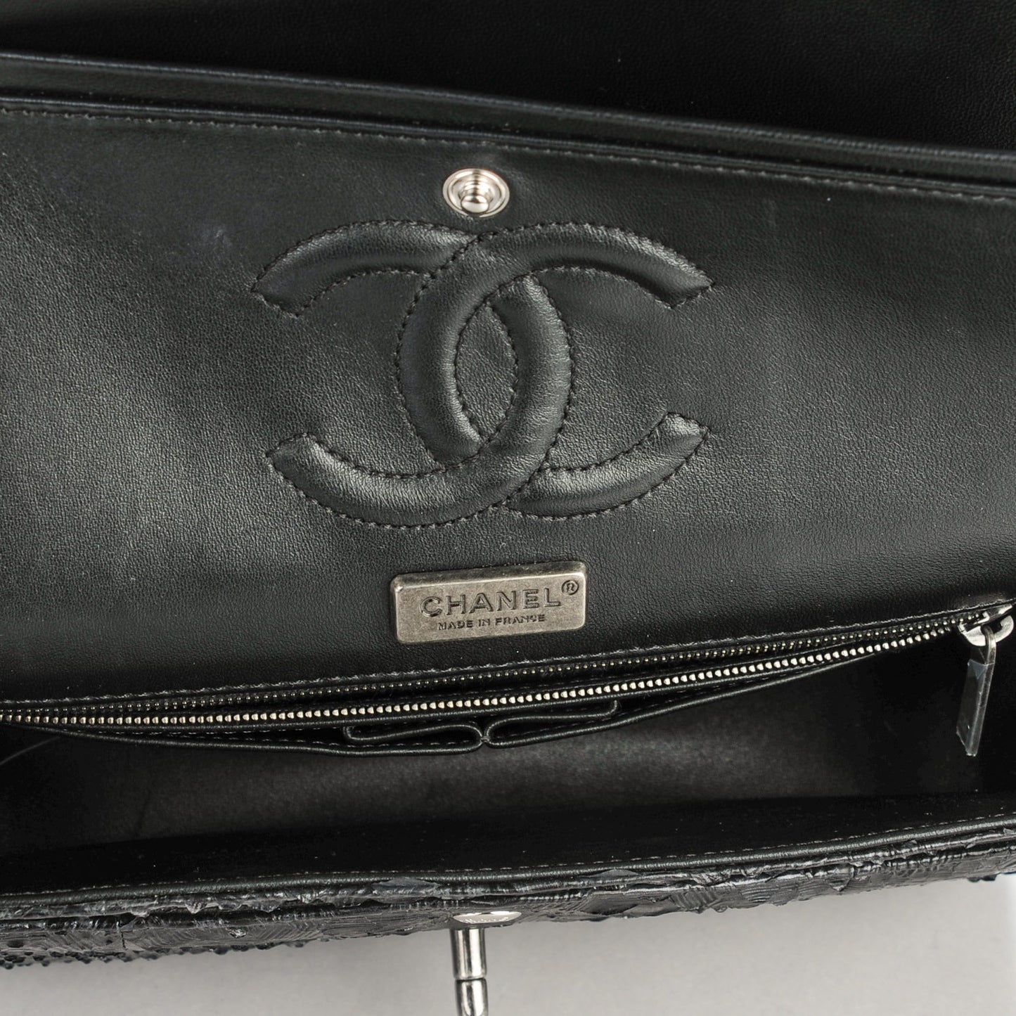 Embossed Python Medium Double Flap Black