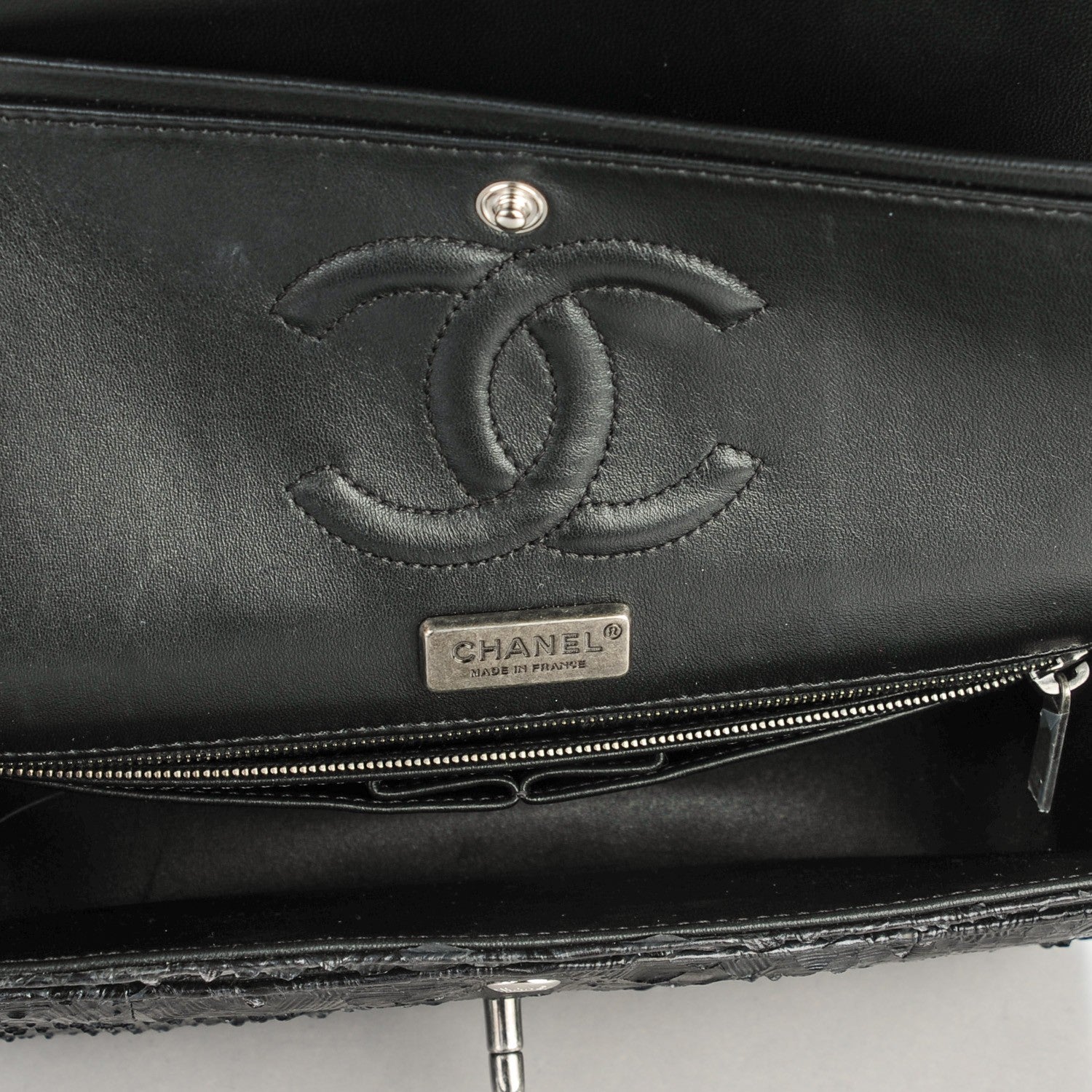 Chanel Embossed Python Medium Double Flap Black 7 of 8