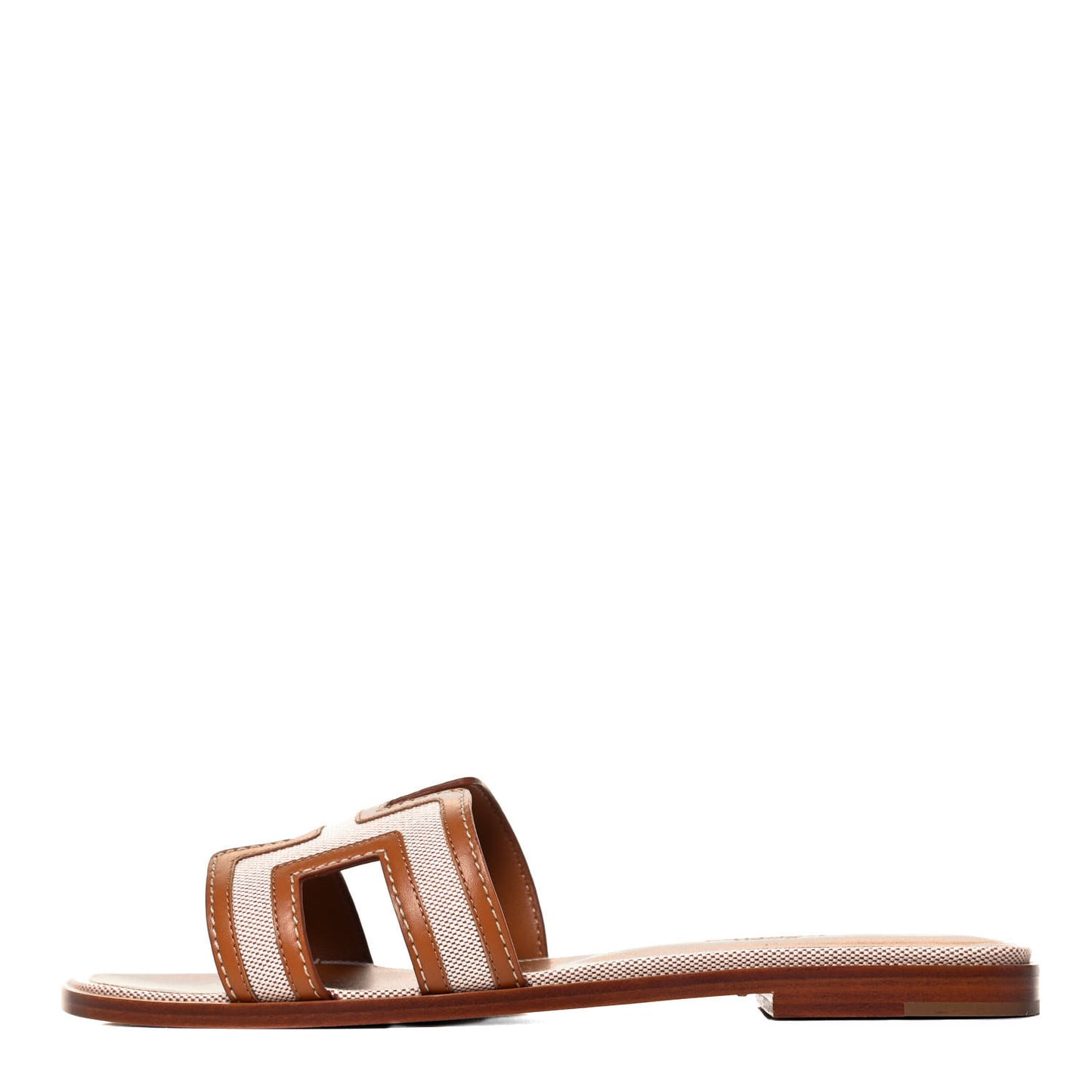 Calfskin Canvas Oran Sandals 37.5 Noisette Beige Dore